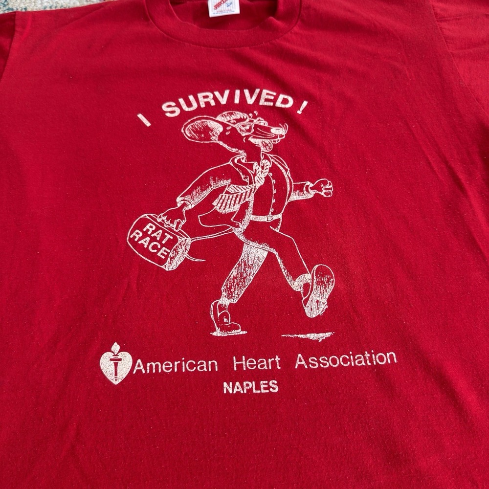 Vintage I Survived The Rat Race American Heart Association Shirt Large Jerzees - Picture 2 of 7